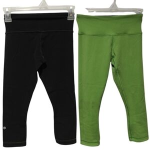 Lululemon Reversible Wunder Under Crop Leggings Size 2 Black Power Green